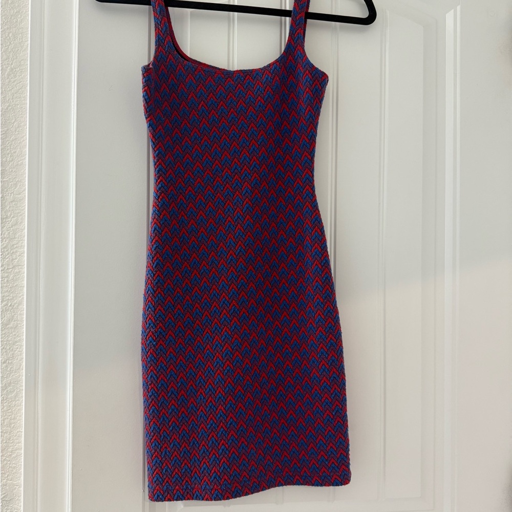 American Apparel Red and Blue Patterned Mini Dress